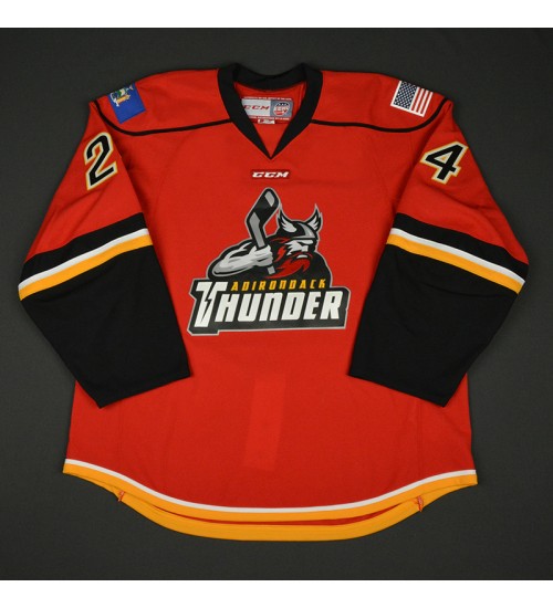 Custom ECHL Adirondack Thunder 24 Ty Loney Away Jersey Red